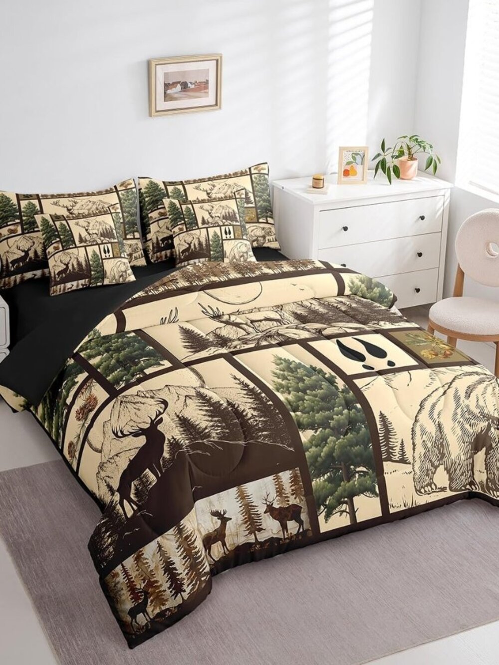 Deer Bed in a Bag Queen Size Bear Comforter Set 7 Pieces Moose Wild Animal